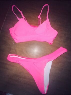 Neon Pink Triangle Bikini Set — Women's Two-Piece Swimwear